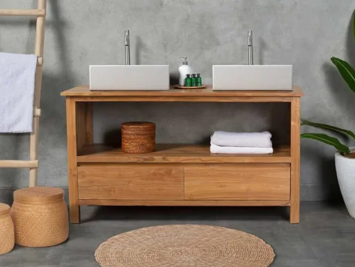 Móvel De Casa De Banho Em Teca Com Lavatório Duplo De 135 Cm - Ketapang