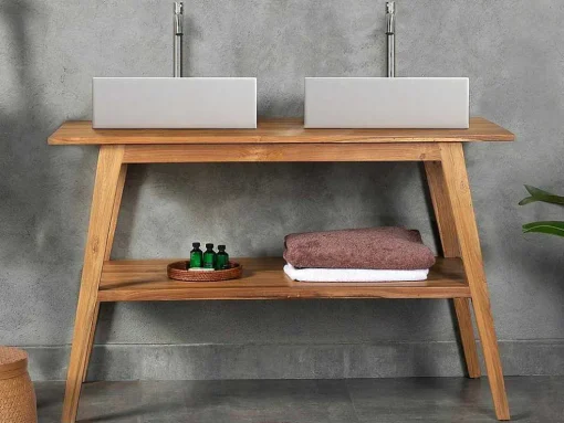Móvel De Casa De Banho Em Teca Com Lavatório Duplo De 120 Cm - Bobotsari