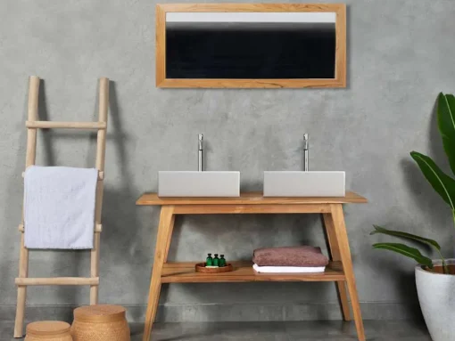 Móvel De Casa De Banho Em Teca Com Lavatório Duplo De 120 Cm - Bobotsari