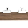 Móvel De Casa De Banho Suspenso Cor Natural Escura Com Lavatório Duplo C150 Cm - Isaure Ii