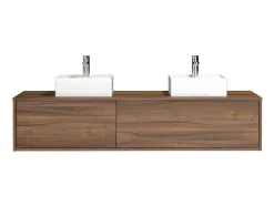 Móvel De Casa De Banho Suspenso Cor Natural Escura Com Lavatório Duplo C150 Cm - Isaure Ii