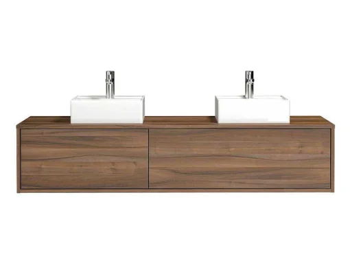 Móvel De Casa De Banho Suspenso Cor Natural Escura Com Lavatório Duplo C150 Cm - Isaure Ii