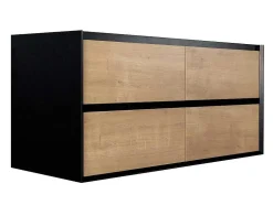 Móvel De Casa De Banho Suspenso Com Lavatório Embutido Cor Natural Clara E Preto 120 Cm - Lannick