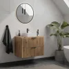 Móvel De Casa De Banho Suspenso Estriado Com Lavatório De Pousar, Natural Claro, L80 Cm - Zevara