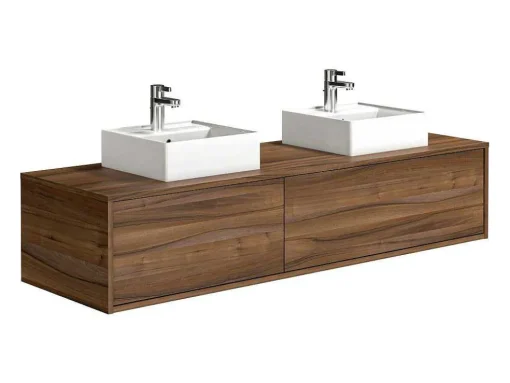 Móvel De Casa De Banho Suspenso Cor Natural Escura Com Lavatório Duplo C150 Cm - Isaure Ii
