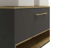 Móvel De Casa De Banho Suspenso Cor Antracite Com Lavatório Duplo E Armário De Casa De Banho De 120 Cm - Yangra