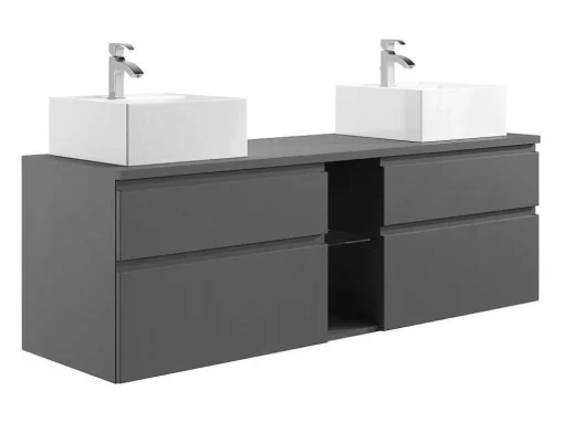 Móvel De Casa De Banho Suspenso Com Lavatório Duplo Cinza 150 Cm - Magdalena Ii