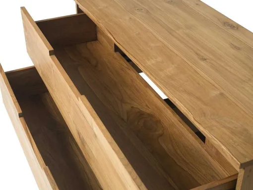 Móvel De Casa De Banho Suspenso Em Teca Clara Com Lavatório Duplo Com 2 Gavetas De 115 Cm - Bimbing
