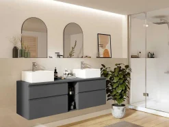 Móvel De Casa De Banho Suspenso Com Lavatório Duplo Cinza 150 Cm - Magdalena Ii