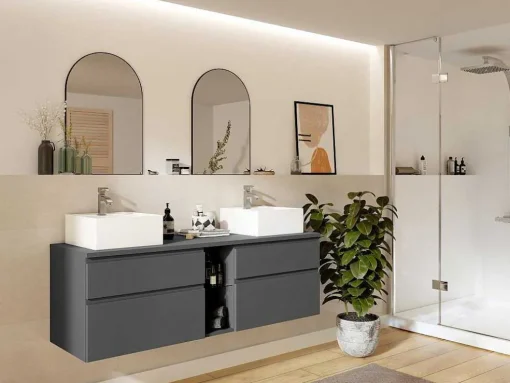 Móvel De Casa De Banho Suspenso Com Lavatório Duplo Cinza 150 Cm - Magdalena Ii