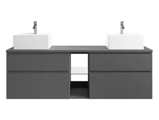 Móvel De Casa De Banho Suspenso Com Lavatório Duplo Cinza 150 Cm - Magdalena Ii