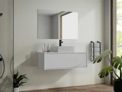 Móvel De Casa De Banho Suspenso Cor Branco Com Lavatório Individual - Teana