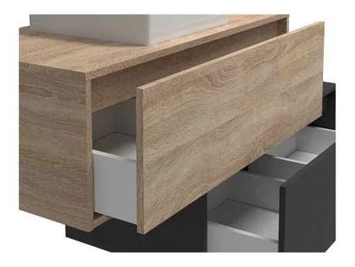 Móvel De Casa De Banho Suspenso Madeira Clara E Antracite Lavatório Individual E Duas Gavetas 94 Cm - Teana Ii