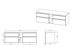 Móvel De Casa De Banho Suspenso Com Lavatório Duplo Cinza 150 Cm - Magdalena Ii