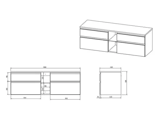 Móvel De Casa De Banho Suspenso Com Lavatório Duplo Cinza 150 Cm - Magdalena Ii
