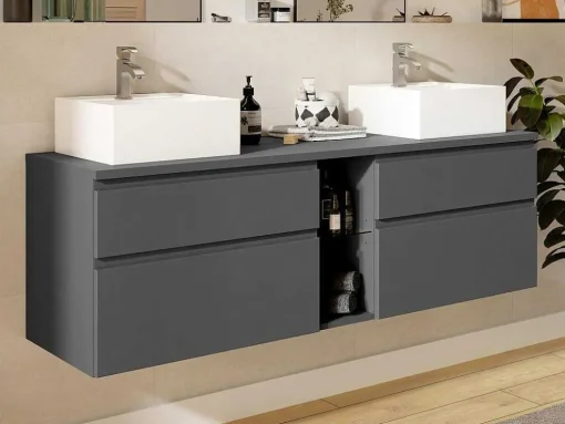 Móvel De Casa De Banho Suspenso Com Lavatório Duplo Cinza 150 Cm - Magdalena Ii