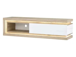 Móvel De Tv 1 Gaveta E 1 Nicho Com Leds Mdf Natural E Lacado A Branco - Flarancia