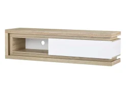 Móvel De Tv 1 Gaveta E 1 Nicho Com Leds Mdf Natural E Lacado A Branco - Flarancia