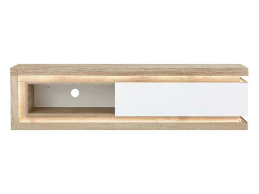 Móvel De Tv 1 Gaveta E 1 Nicho Com Leds Mdf Natural E Lacado A Branco - Flarancia