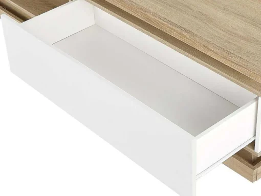Móvel De Tv 1 Gaveta E 1 Nicho Com Leds Mdf Natural E Lacado A Branco - Flarancia