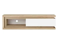 Móvel De Tv 1 Gaveta E 1 Nicho Com Leds Mdf Natural E Lacado A Branco - Flarancia