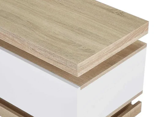 Móvel De Tv 1 Gaveta E 1 Nicho Com Leds Mdf Natural E Lacado A Branco - Flarancia
