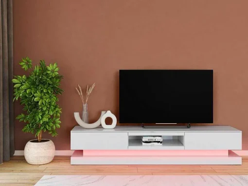 Móvel De Tv - Mdf Lacado A Branco - Leds - 2 Gavetas E 1 Nicho - Firmament