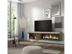 Móvel De Tv, 210, Para Televisores Ate 80", Lareira Electrica Xxl, Suspensos, Carvahlo