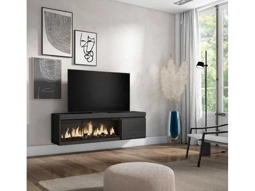 Móvel De Tv, 160, Para Televisores Ate 65", Lareira Electrica Xxl, Suspensos, Preto