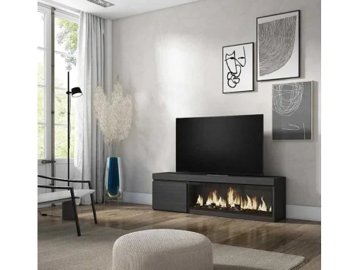 Móvel De Tv, 160, Para Televisores Ate 65", Lareira Electrica Xxl, Preto