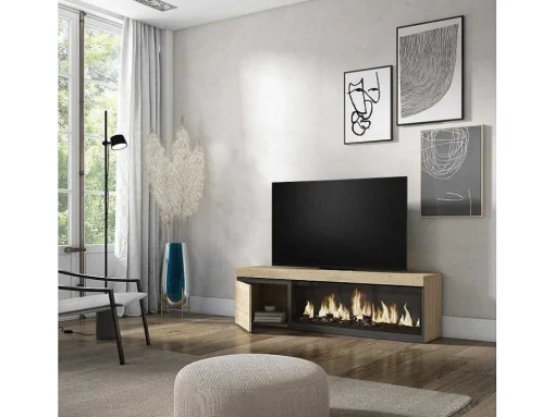 Móvel De Tv, 160, Para Televisores Ate 65", Lareira Electrica Xxl, Carvahlo