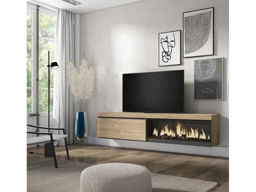 Móvel De Tv, 210, Para Televisores Ate 80", Lareira Electrica Xxl, Suspensos, Carvahlo
