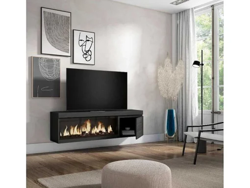 Móvel De Tv, 160, Para Televisores Ate 65", Lareira Electrica Xxl, Suspensos, Preto