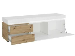 Móvel De Tv 1 Porta E 2 Gavetas Com Leds Natural E Lacado A Branco - Dolona