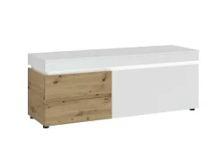 Móvel De Tv 1 Porta E 2 Gavetas Com Leds Natural E Lacado A Branco - Dolona