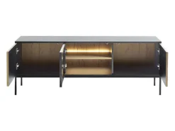 Móvel De Tv 3 Portas Com Leds Mdf E Vidro Fumado Preto E Natural - Ovila