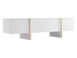 Móvel De Tv Com 4 Portas Em Mdf Branco E Dourado - Luvonia