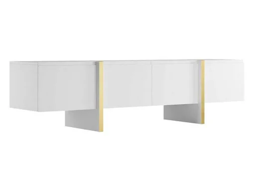 Móvel De Tv Com 4 Portas Em Mdf Branco E Dourado - Luvonia
