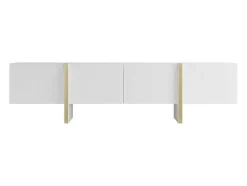 Móvel De Tv Com 4 Portas Em Mdf Branco E Dourado - Luvonia