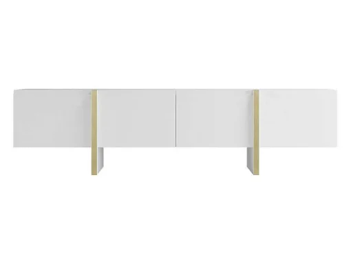 Móvel De Tv Com 4 Portas Em Mdf Branco E Dourado - Luvonia