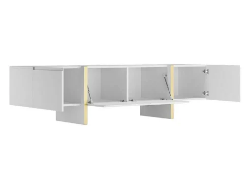 Móvel De Tv Com 4 Portas Em Mdf Branco E Dourado - Luvonia