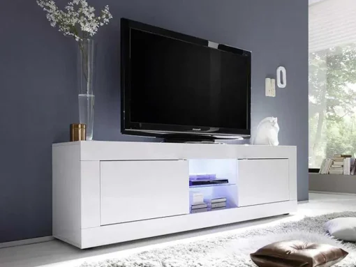 Móvel Para Tv Com Leds E 2 Portas Disponivel Em Branco Lacado - Comete