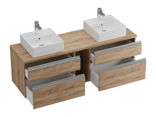 Móvel Suspenso De Casa De Banho Com Lavatório Duplo Cor Natural Clara 150 Cm - Magdalena Ii