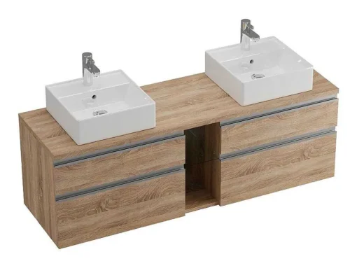 Móvel Suspenso De Casa De Banho Com Lavatório Duplo Cor Natural Clara 150 Cm - Magdalena Ii