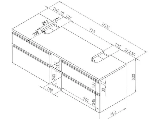 Móvel Suspenso De Casa De Banho Com Lavatório Duplo Cor Natural Clara 150 Cm - Magdalena Ii