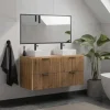 Móvel Suspenso Estriado Com Tampo Para Lavatório Natural Claro C120 Cm - Zevara
