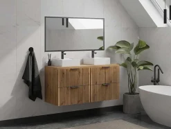 Móvel Suspenso Estriado Com Tampo Para Lavatório Natural Claro C120 Cm - Zevara