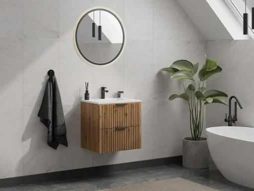Móvel Suspenso Estriado Para Lavatório Natural Claro C60 Cm - Zevara