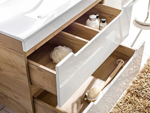 Móvel Suspenso Para Colocar Sob O Lavatório Cor Natural E Branca 80 Cm - Aruba