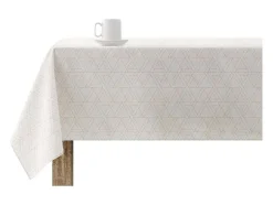 Nappe Anti-Taches 100% Coton 1 Piece Beige A Lignes Fondues 140X140